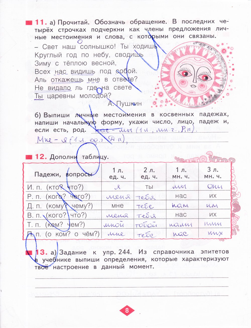 гдз 4 класс рабочая тетрадь часть 2 страница 8 русский язык Нечаева, Воскресенская