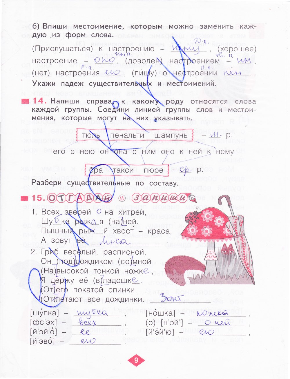 гдз 4 класс рабочая тетрадь часть 2 страница 9 русский язык Нечаева, Воскресенская