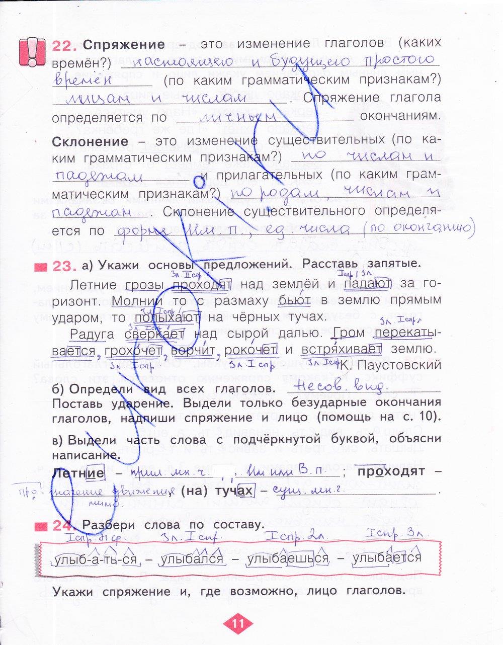 гдз 4 класс рабочая тетрадь часть 3 страница 11 русский язык Нечаева, Воскресенская