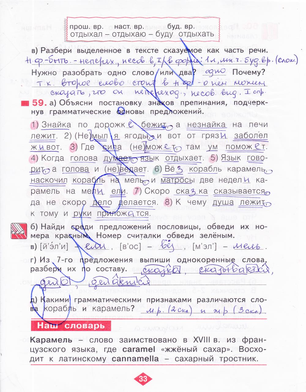 гдз 4 класс рабочая тетрадь часть 3 страница 33 русский язык Нечаева, Воскресенская