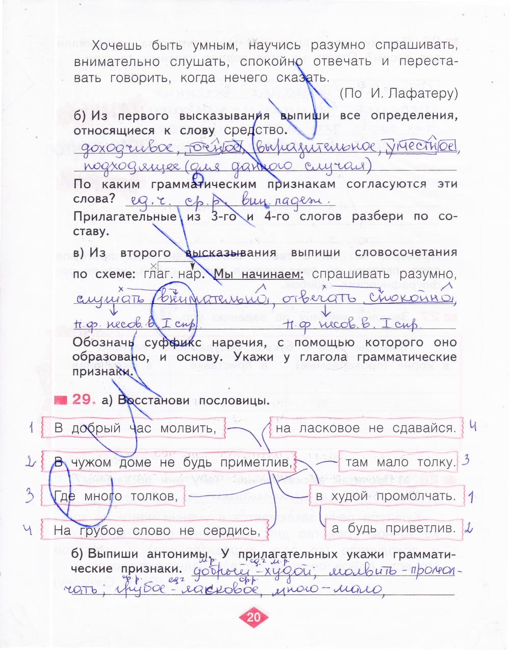 гдз 4 класс рабочая тетрадь часть 4 страница 20 русский язык Нечаева, Воскресенская