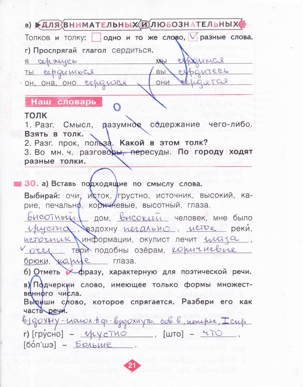 гдз 4 класс рабочая тетрадь часть 4 страница 21 русский язык Нечаева, Воскресенская
