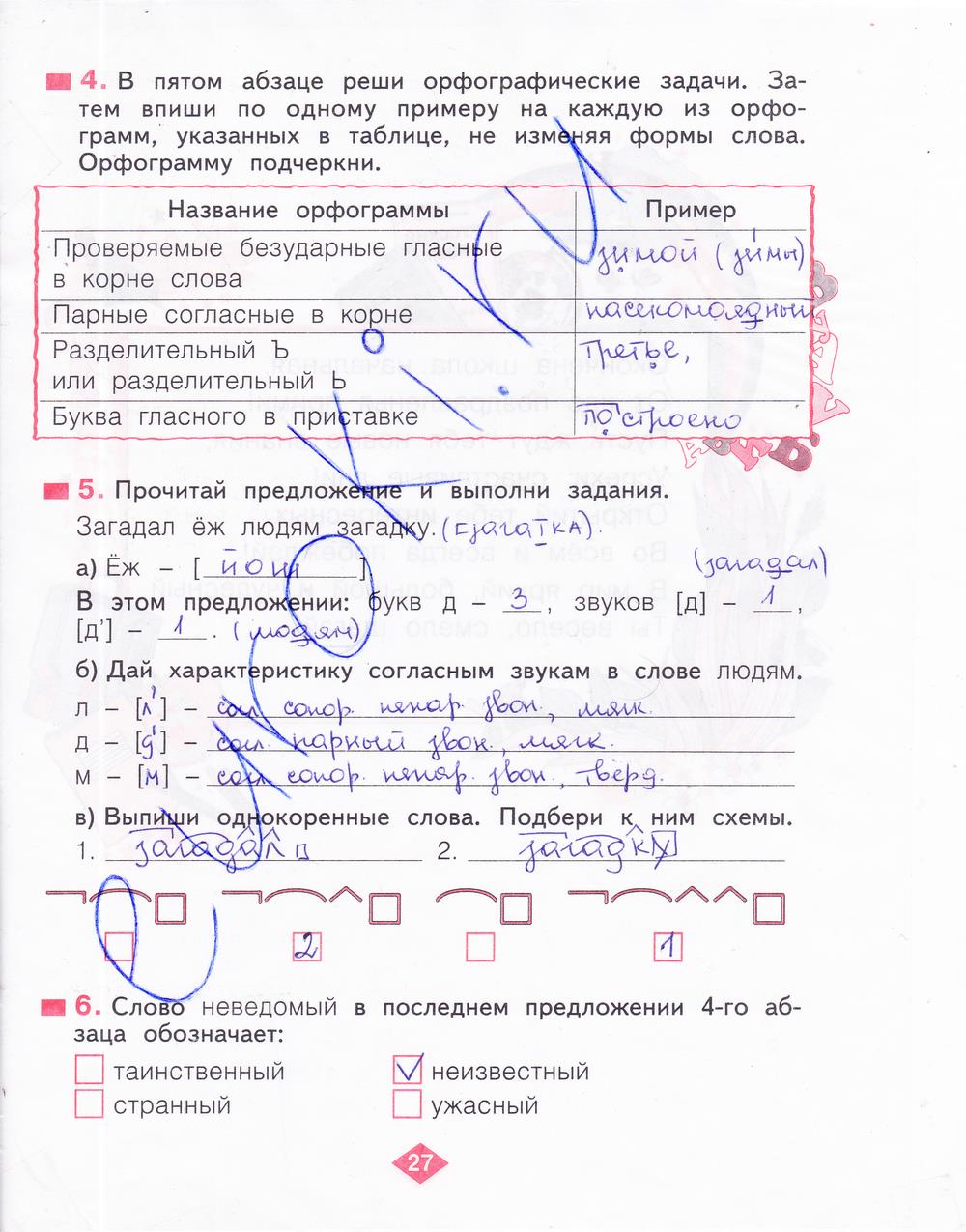 гдз 4 класс рабочая тетрадь часть 4 страница 27 русский язык Нечаева, Воскресенская