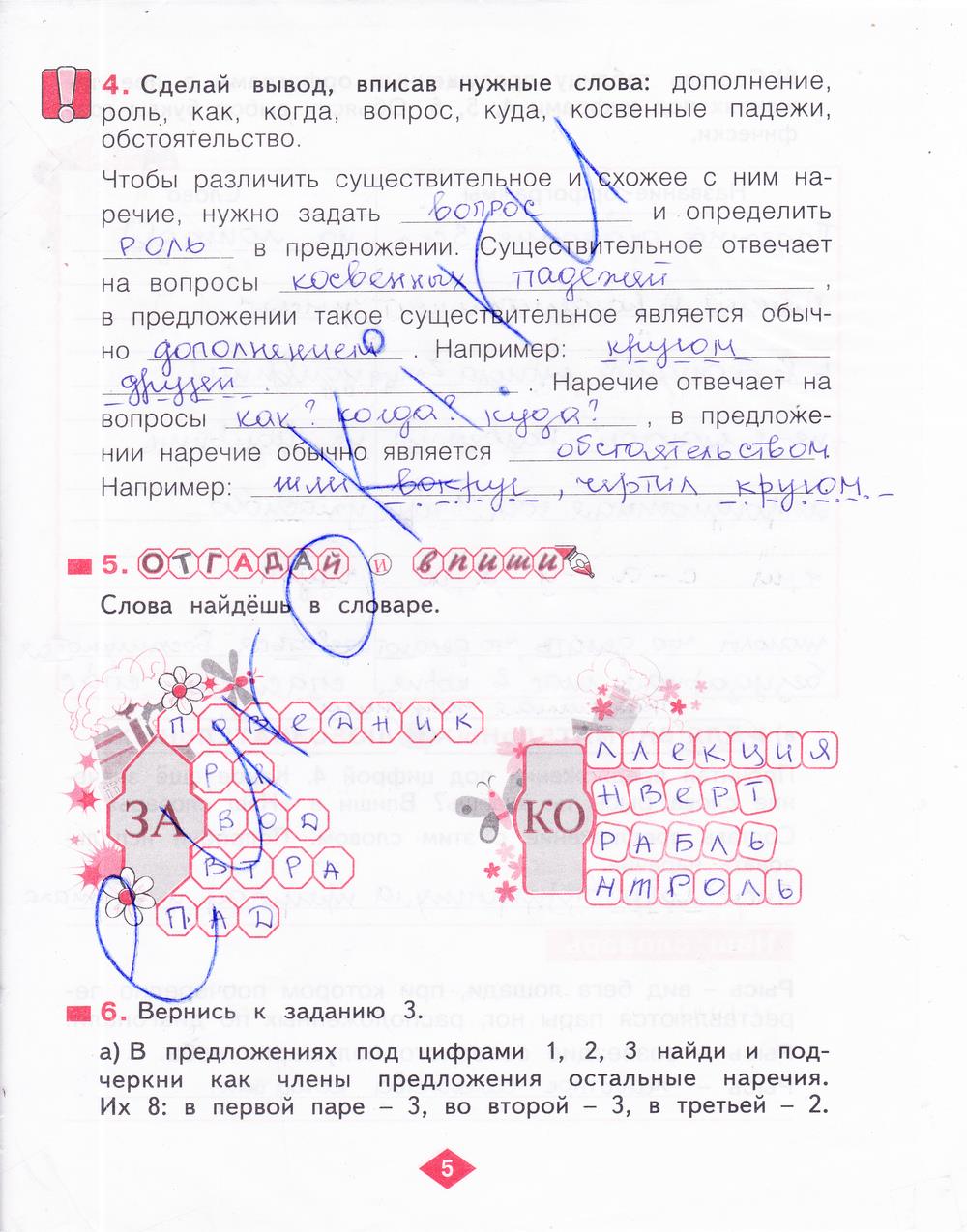 гдз 4 класс рабочая тетрадь часть 4 страница 5 русский язык Нечаева, Воскресенская