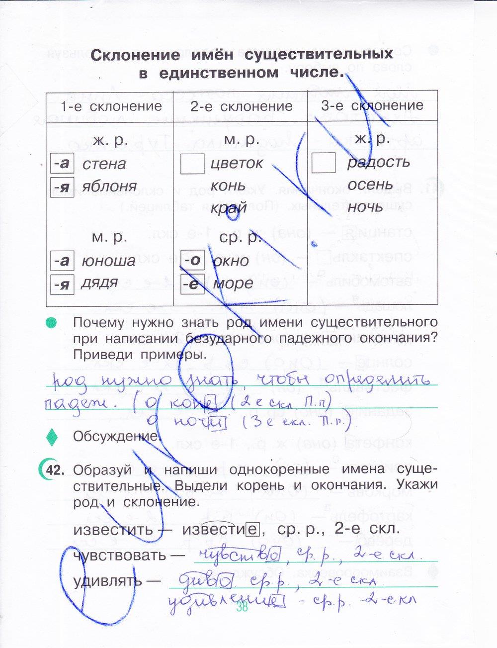 гдз 4 класс рабочая тетрадь часть 1 страница 38 русский язык Рамзаева, Савинкина