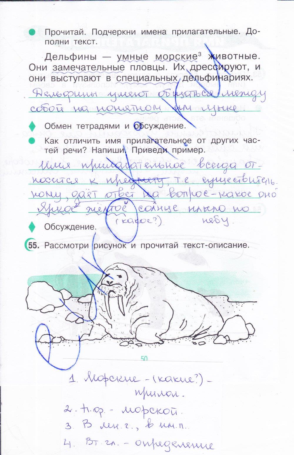 гдз 4 класс рабочая тетрадь часть 1 страница 50 русский язык Рамзаева, Савинкина