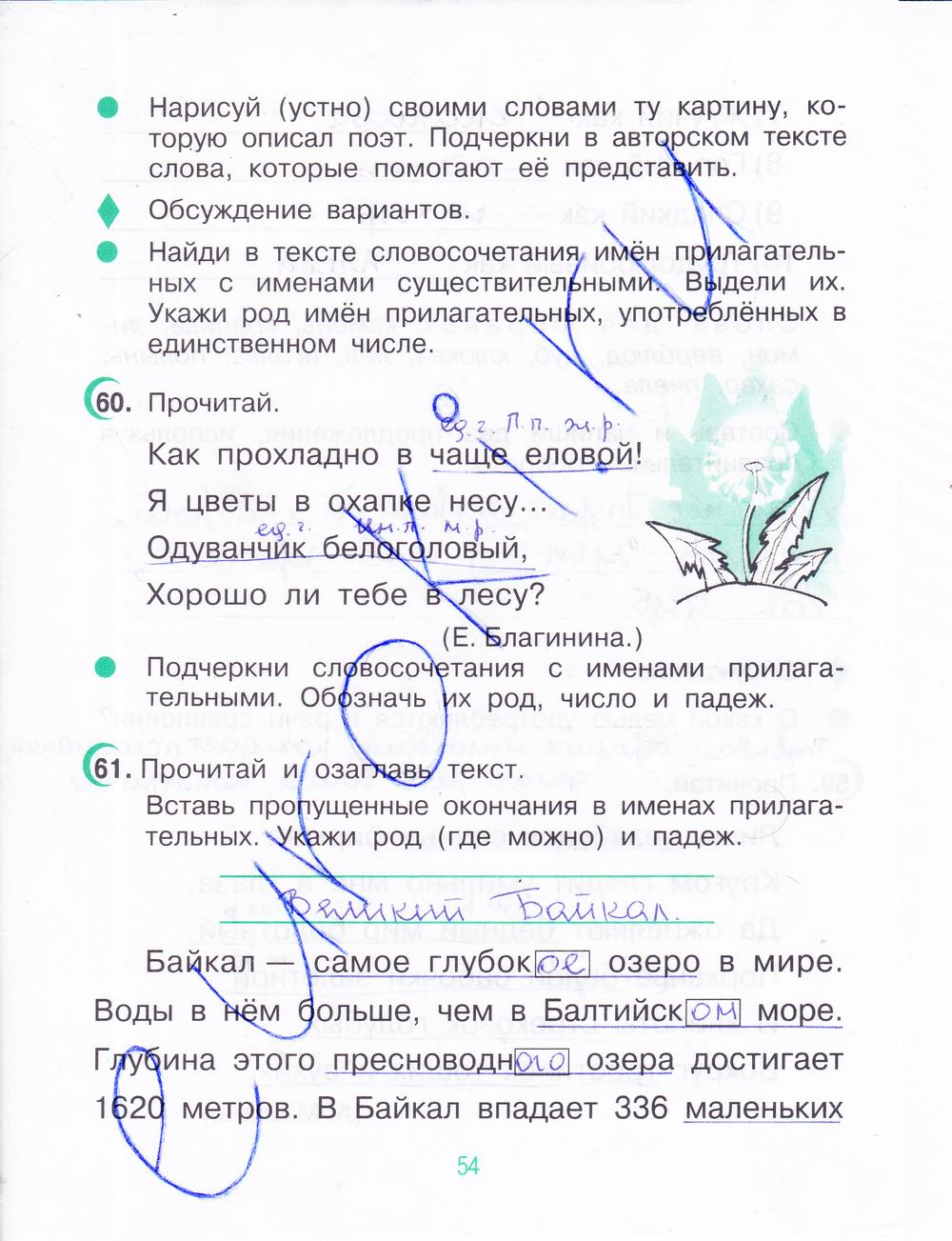 гдз 4 класс рабочая тетрадь часть 1 страница 54 русский язык Рамзаева, Савинкина