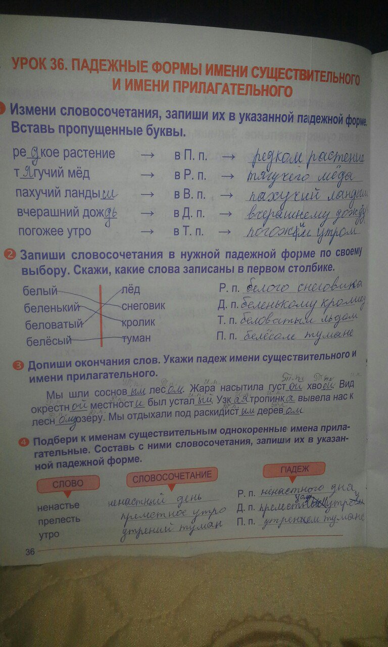 гдз 4 класс рабочая тетрадь страница 36 русский язык Романенко
