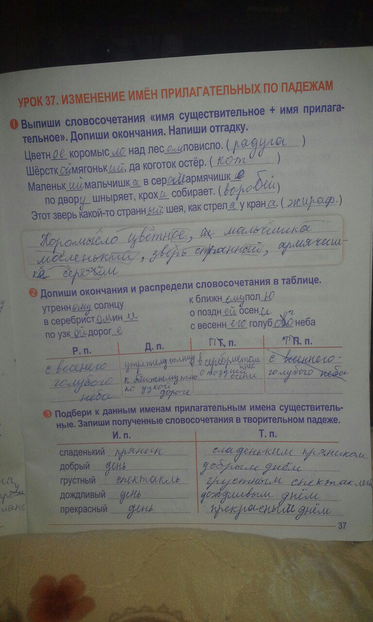гдз 4 класс рабочая тетрадь страница 37 русский язык Романенко