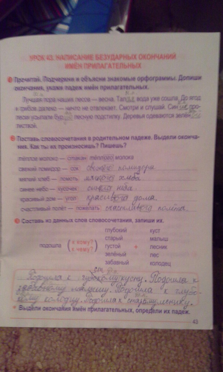 гдз 4 класс рабочая тетрадь страница 43 русский язык Романенко