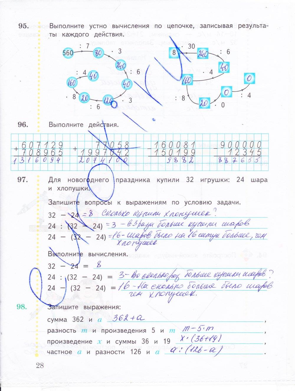 гдз 4 класс рабочая тетрадь часть 1 страница 28 математика Рудницкая, Юдачева