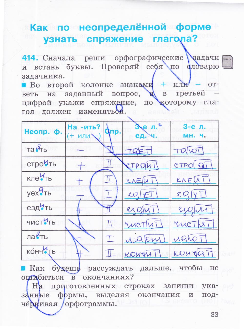 гдз 4 класс рабочая тетрадь часть 2 страница 33 русский язык Соловейчик, Кузьменко