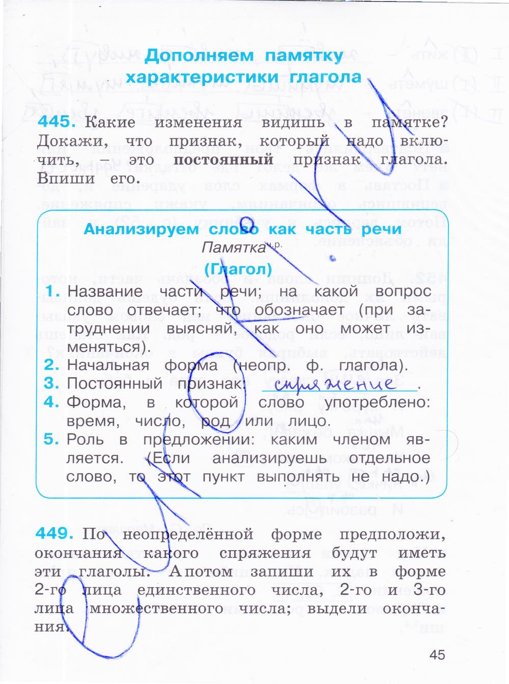 гдз 4 класс рабочая тетрадь часть 2 страница 45 русский язык Соловейчик, Кузьменко