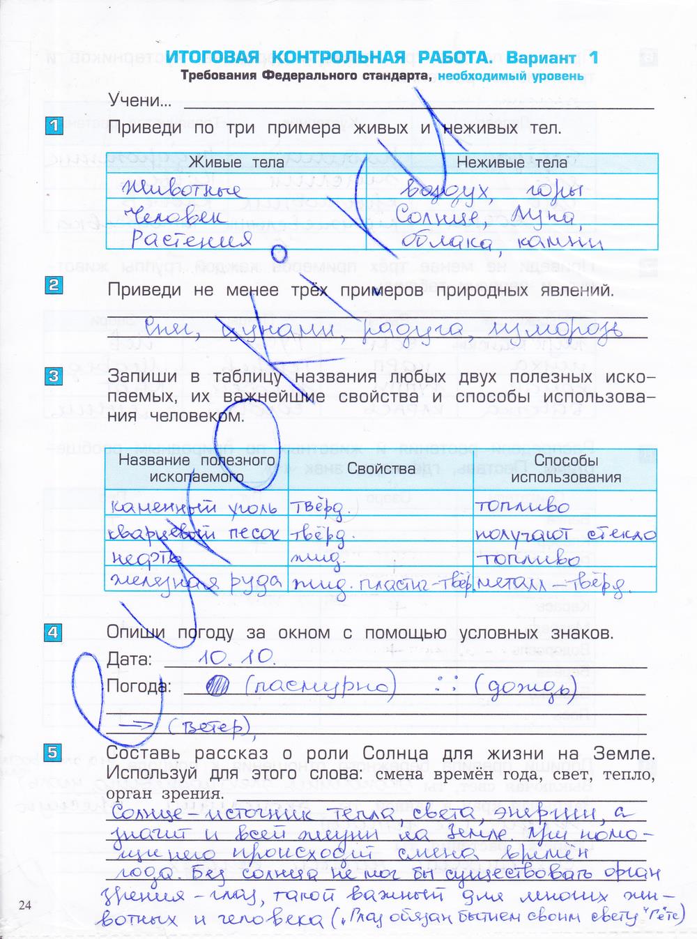 гдз 4 класс проверочные и контрольные работы часть 1 страница 24 окружающий мир Вахрушев, Бурский, Родыгина