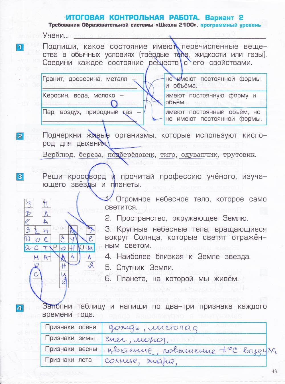 гдз 4 класс проверочные и контрольные работы часть 1 страница 43 окружающий мир Вахрушев, Бурский, Родыгина
