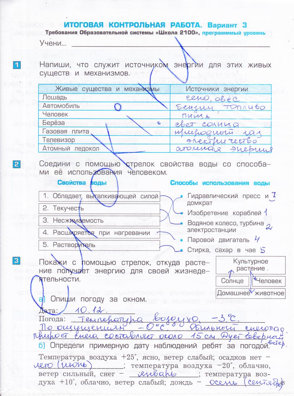 гдз 4 класс проверочные и контрольные работы часть 1 страница 45 окружающий мир Вахрушев, Бурский, Родыгина