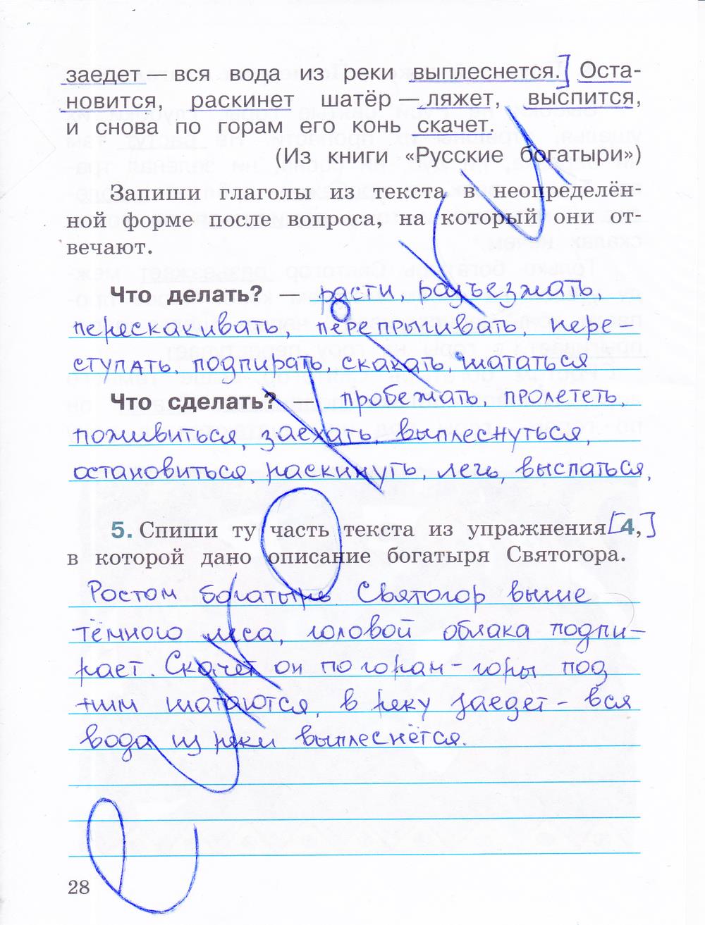 гдз 4 класс рабочая тетрадь часть 2 страница 28 русский язык Зеленина, Хохлова