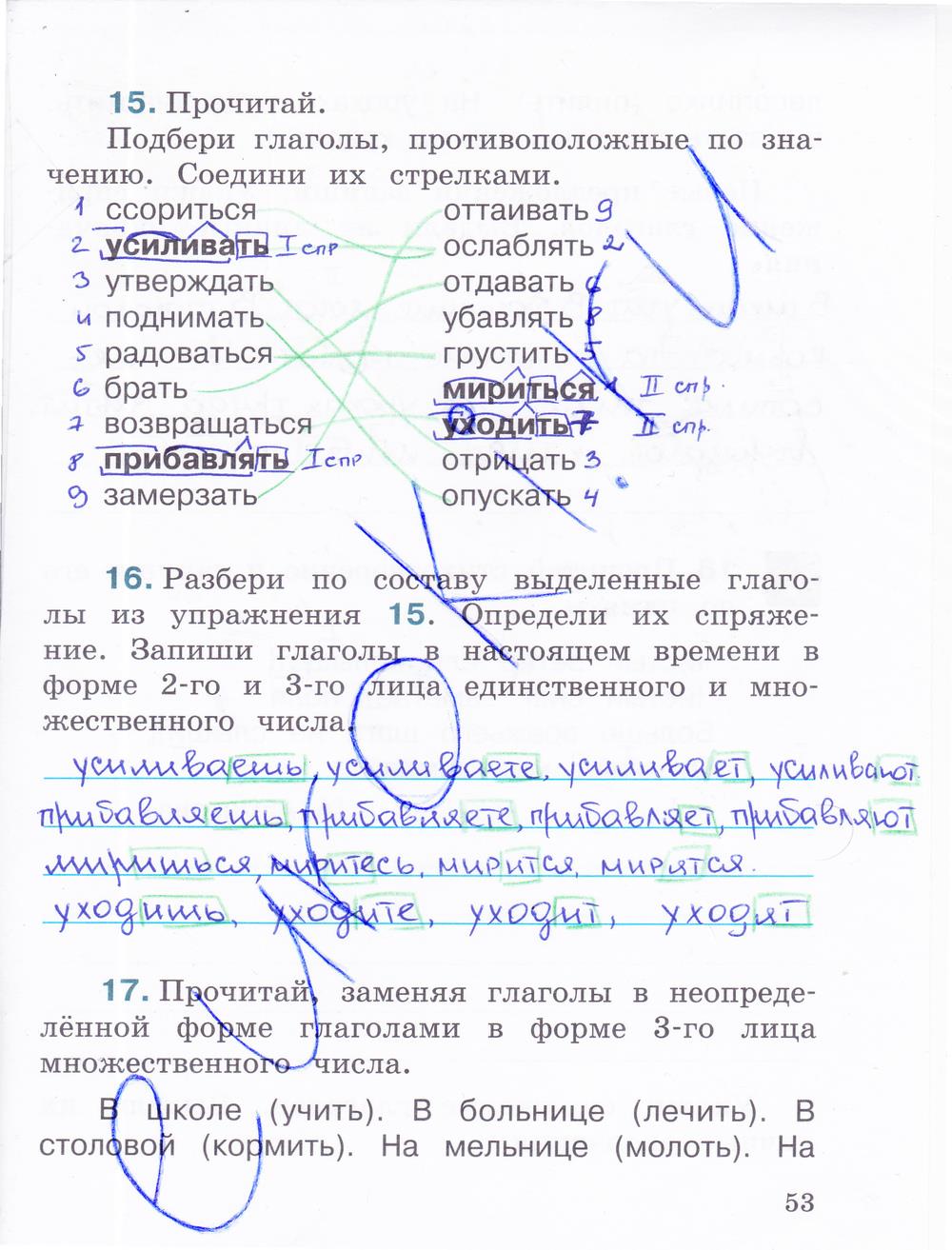 гдз 4 класс рабочая тетрадь часть 2 страница 53 русский язык Зеленина, Хохлова