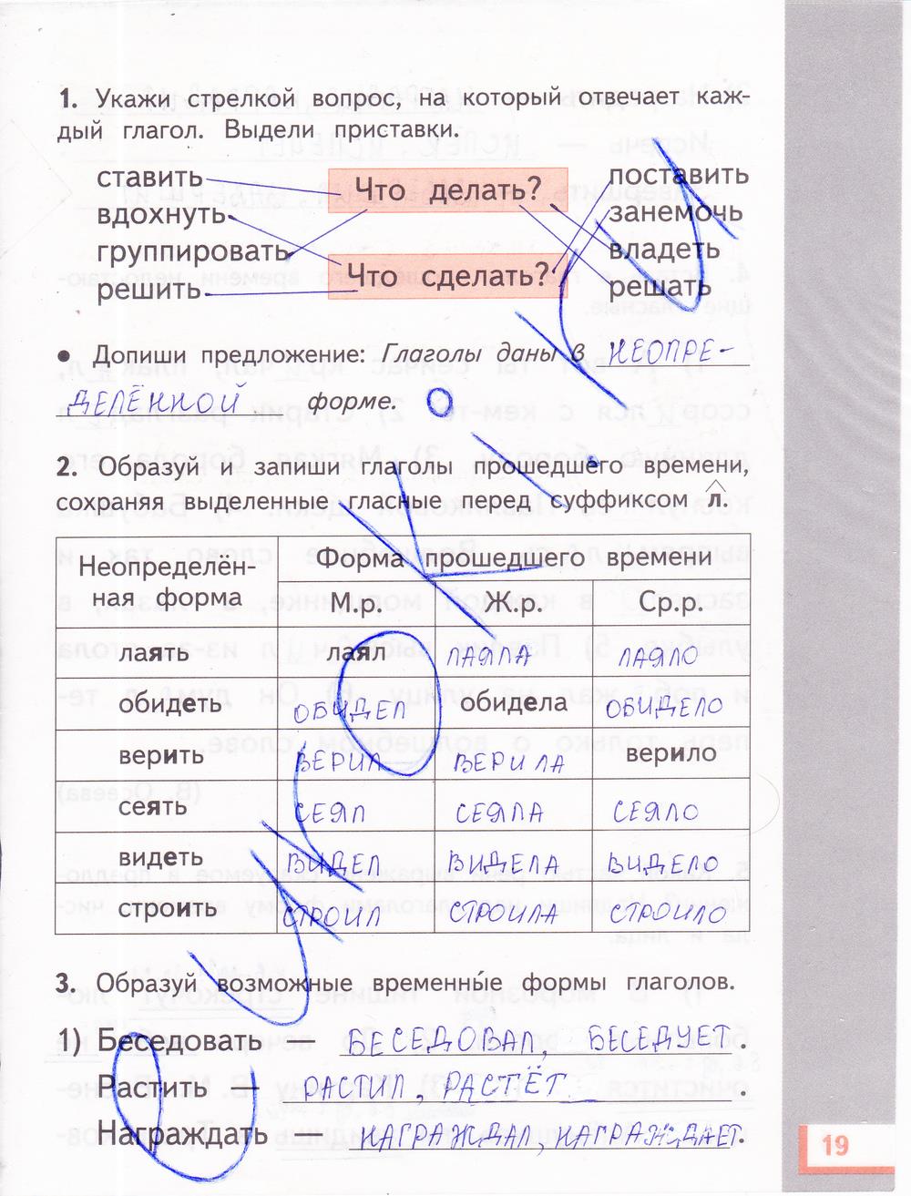гдз 4 класс рабочая тетрадь часть 1 страница 19 русский язык Желтовская, Калинина
