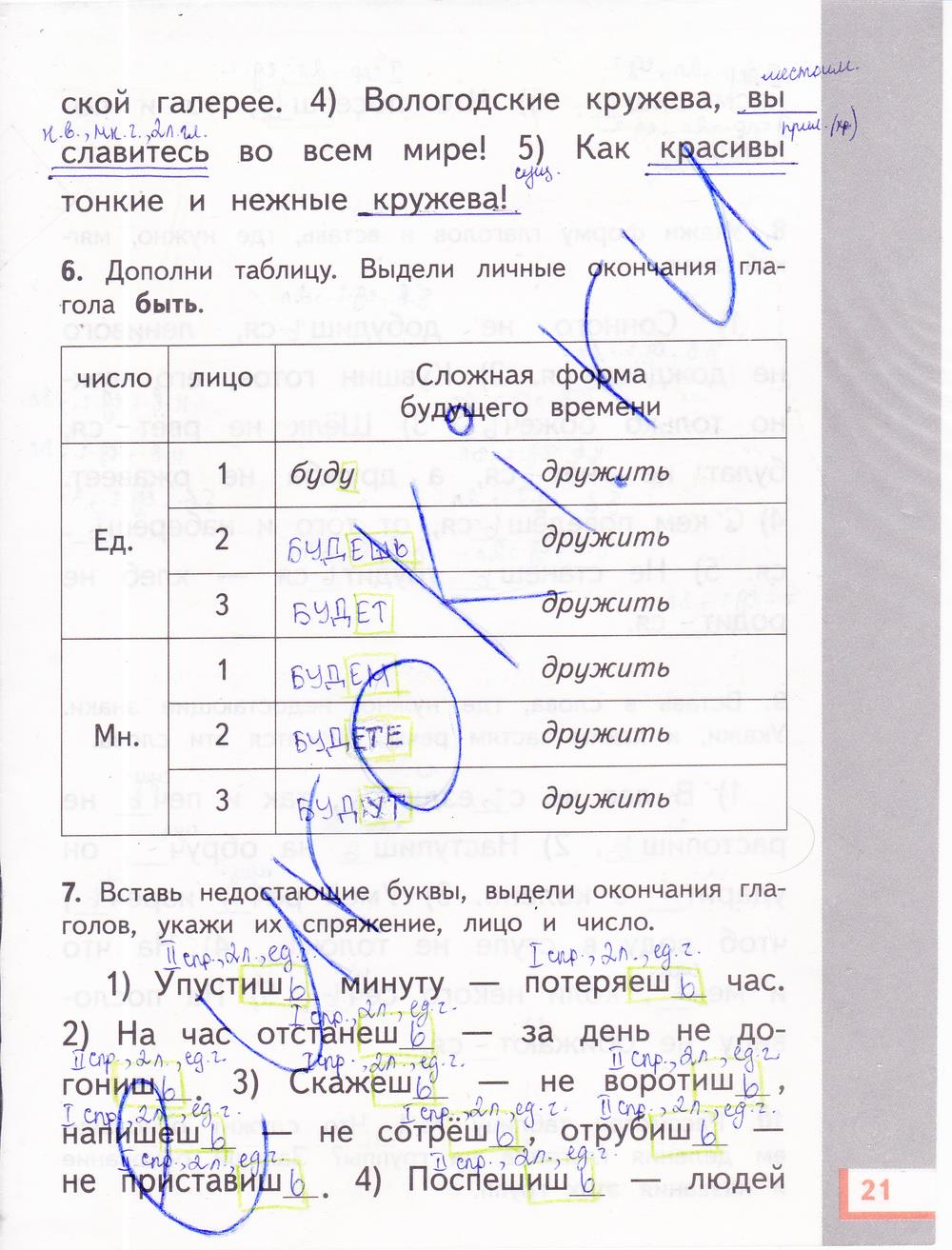 гдз 4 класс рабочая тетрадь часть 1 страница 21 русский язык Желтовская, Калинина