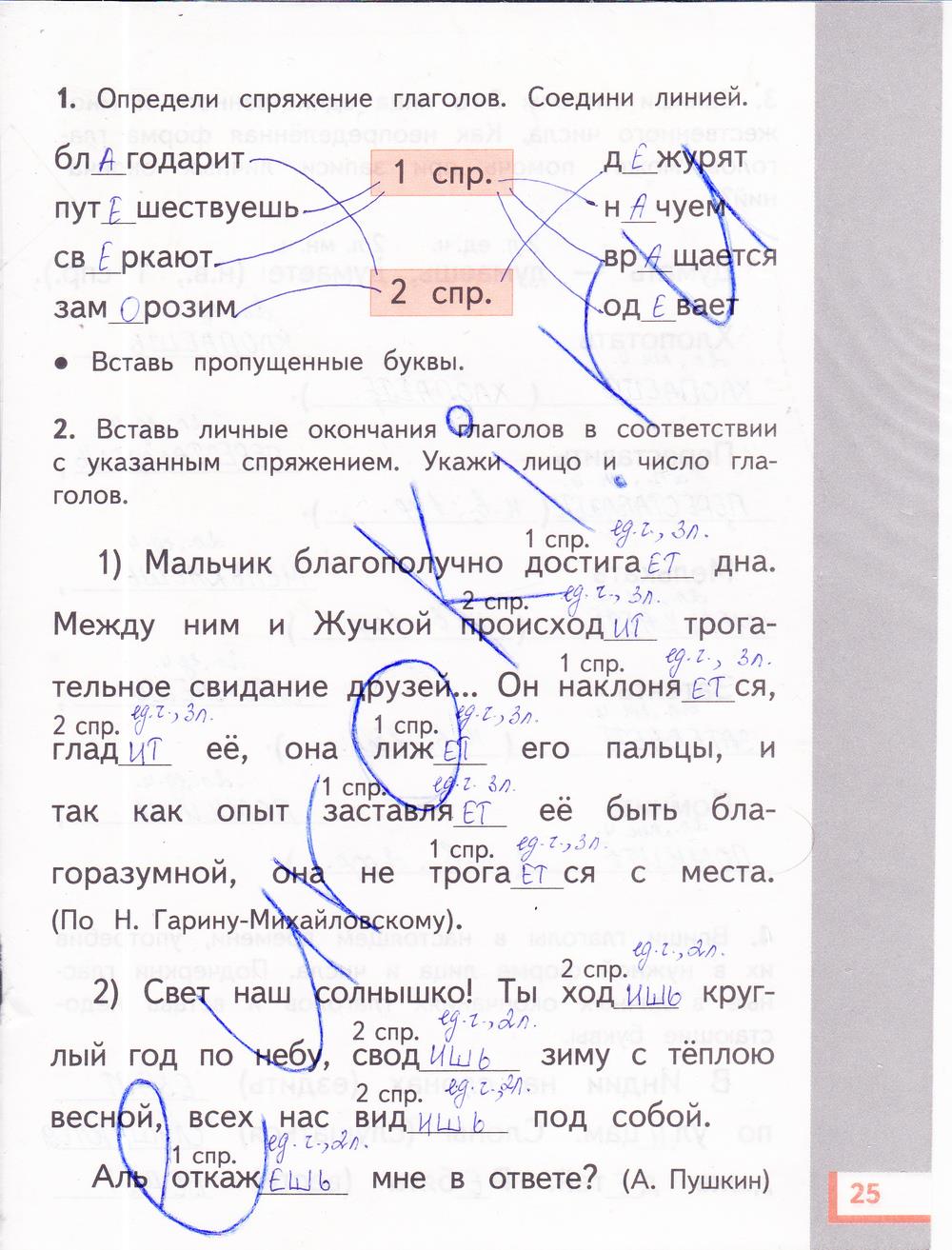 гдз 4 класс рабочая тетрадь часть 1 страница 25 русский язык Желтовская, Калинина