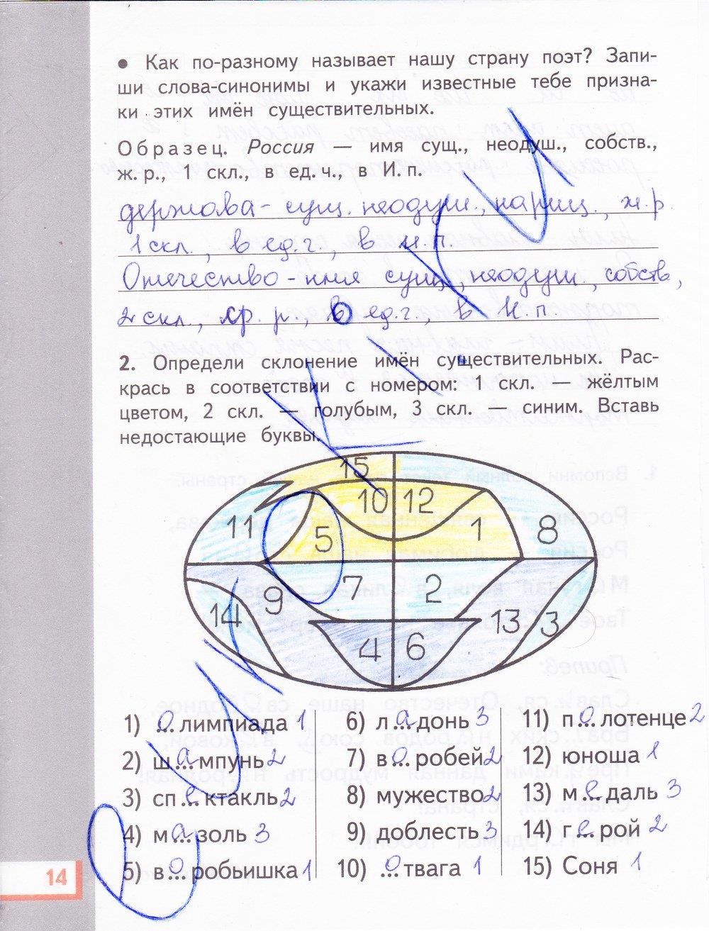 гдз 4 класс рабочая тетрадь часть 2 страница 14 русский язык Желтовская, Калинина