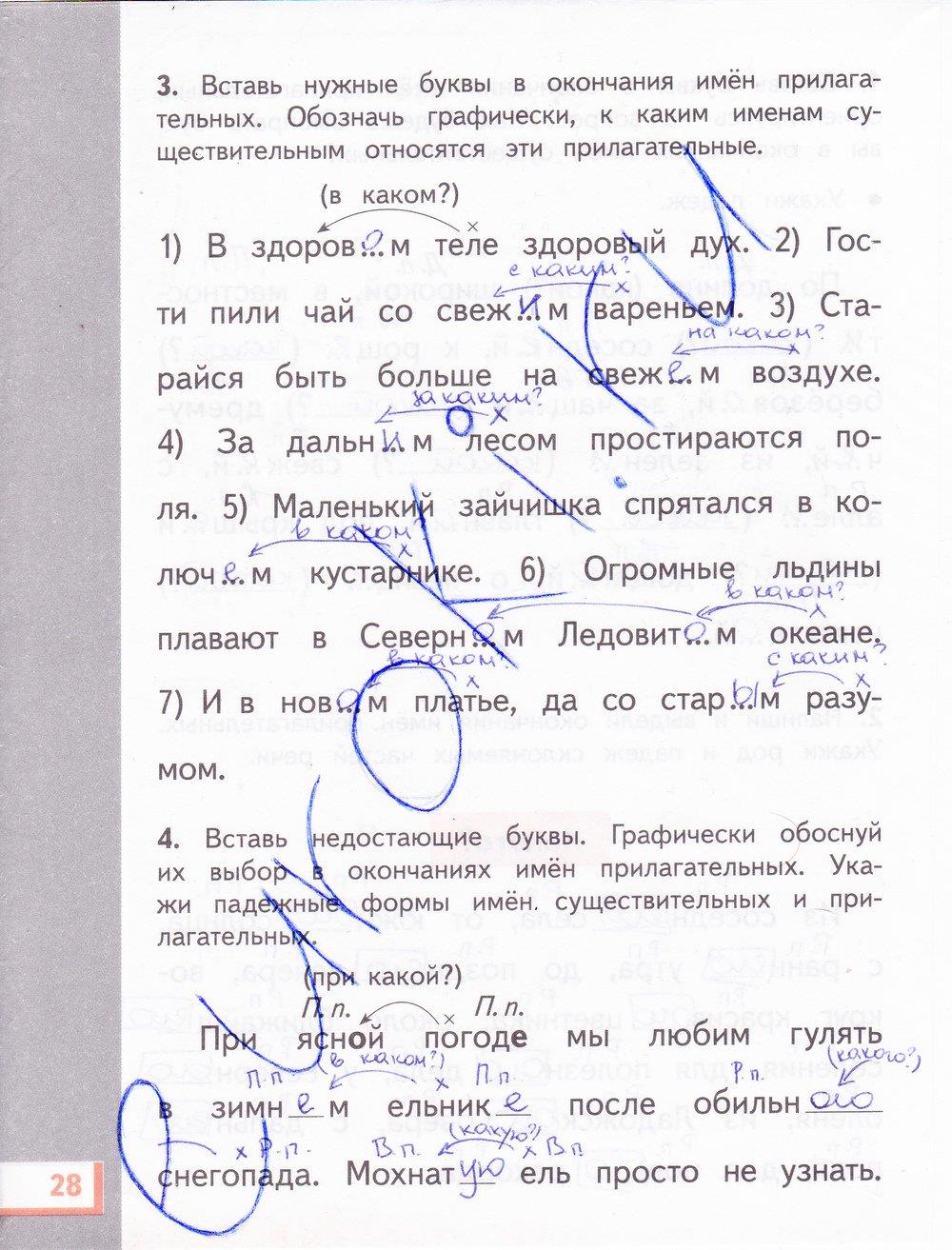 гдз 4 класс рабочая тетрадь часть 2 страница 28 русский язык Желтовская, Калинина