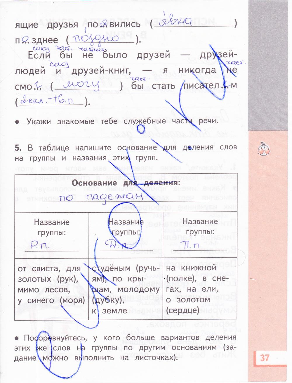 гдз 4 класс рабочая тетрадь часть 2 страница 37 русский язык Желтовская, Калинина