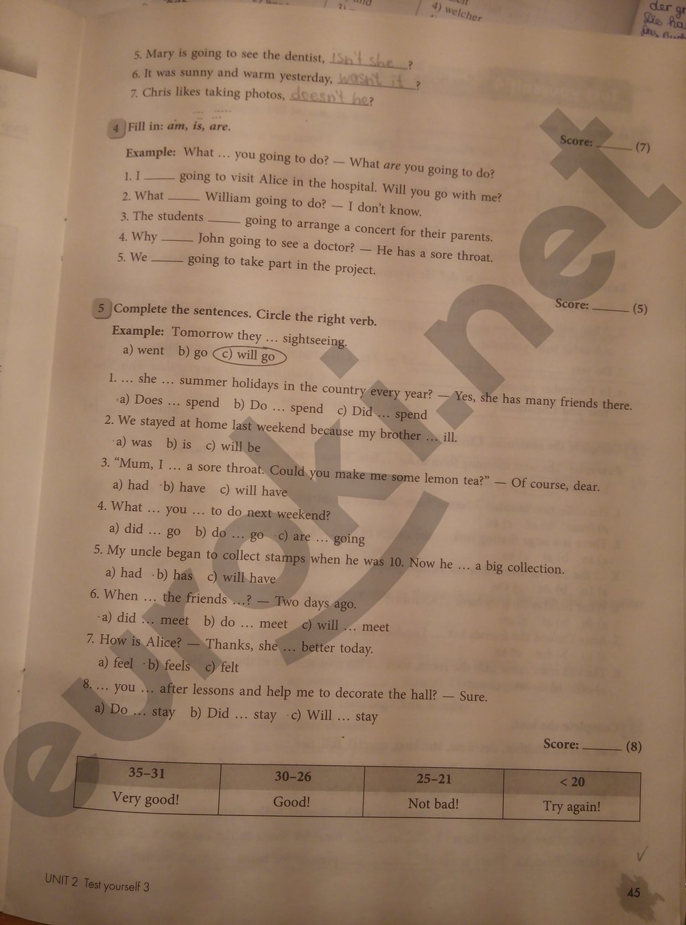 гдз 5 класс рабочая тетрадь страница 45 английский язык Биболетова, Трубанева