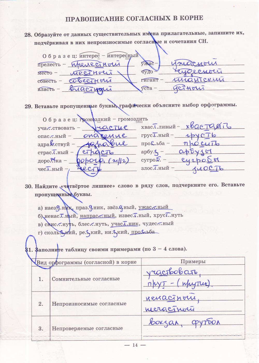 гдз 5 класс рабочая тетрадь часть 1 страница 14 русский язык Богданова