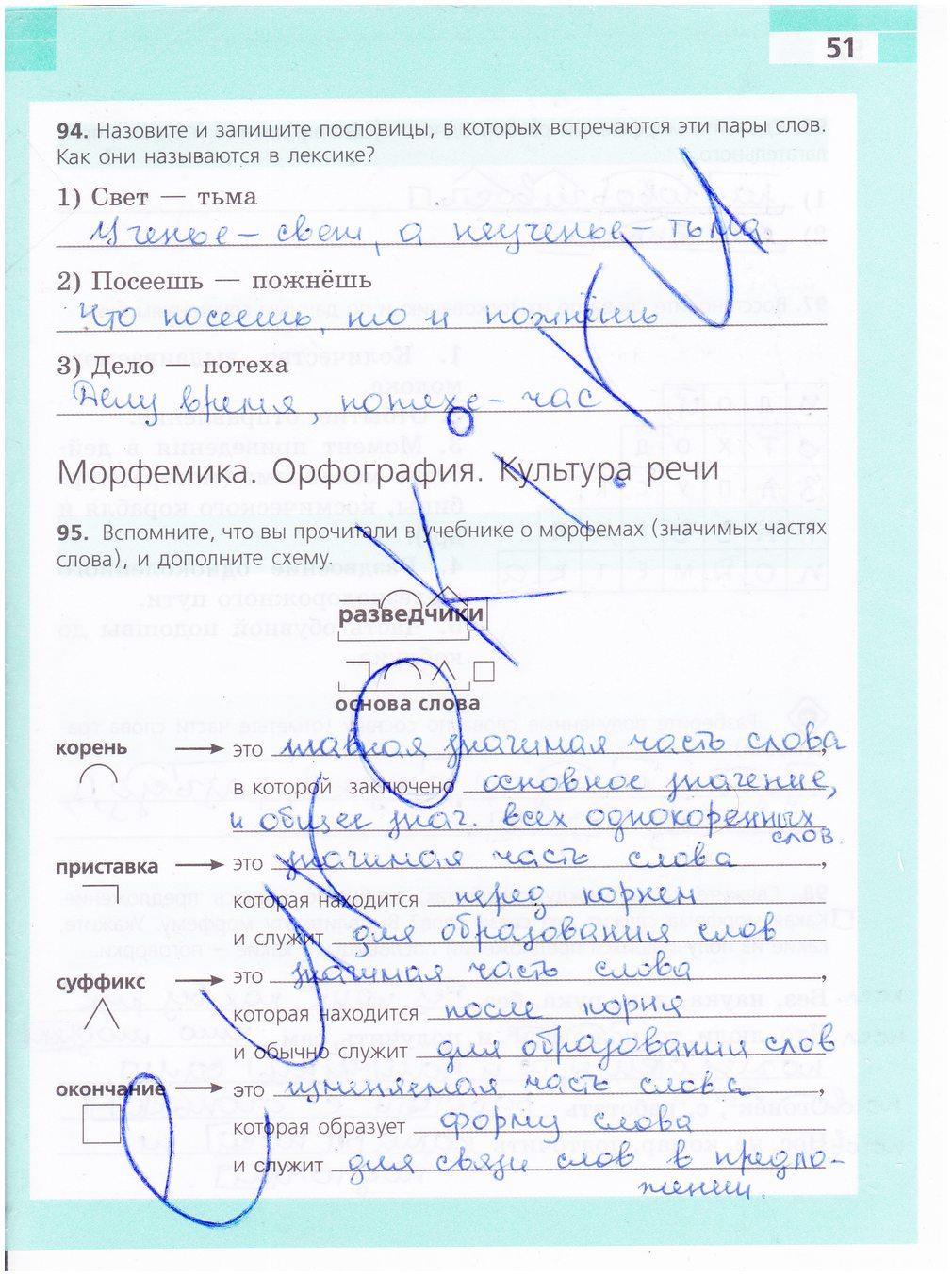 гдз 5 класс рабочая тетрадь страница 51 русский язык Ефремова