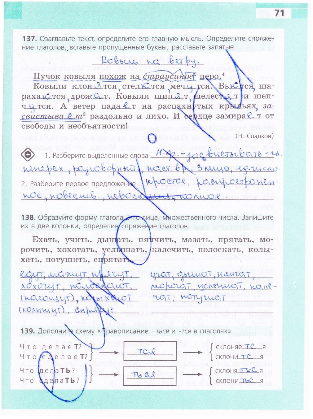 гдз 5 класс рабочая тетрадь страница 71 русский язык Ефремова