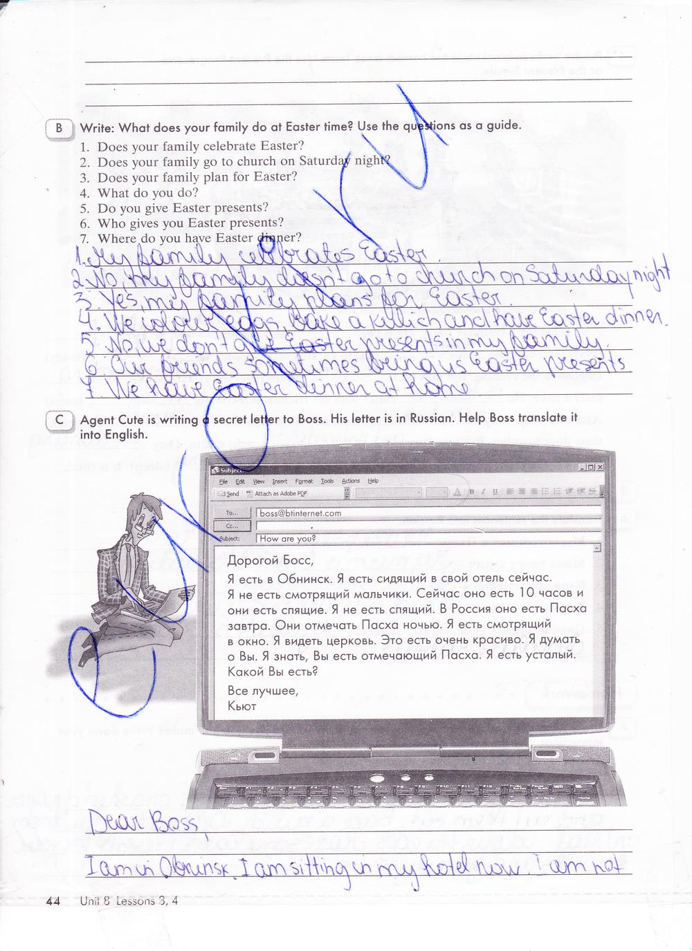 гдз 5 класс рабочая тетрадь часть 2 страница 44 английский язык Кауфман