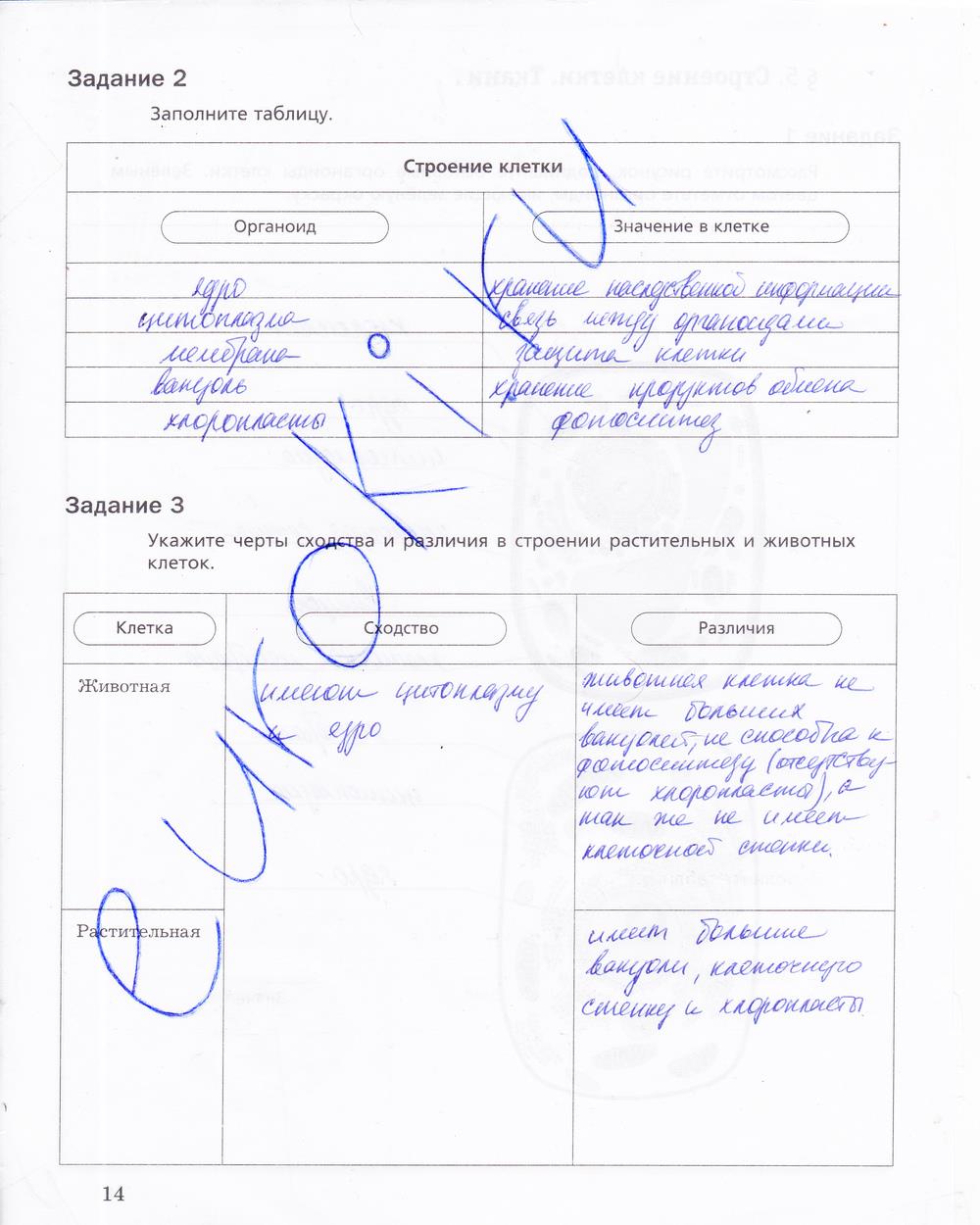 гдз 5 класс рабочая тетрадь страница 14 биология Корнилова, Николаев