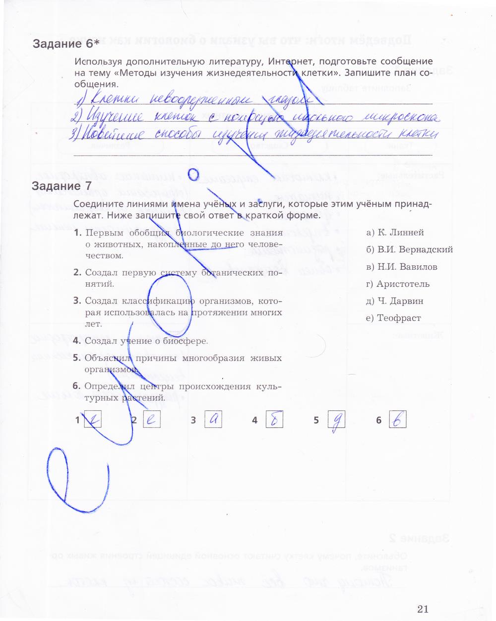 гдз 5 класс рабочая тетрадь страница 21 биология Корнилова, Николаев