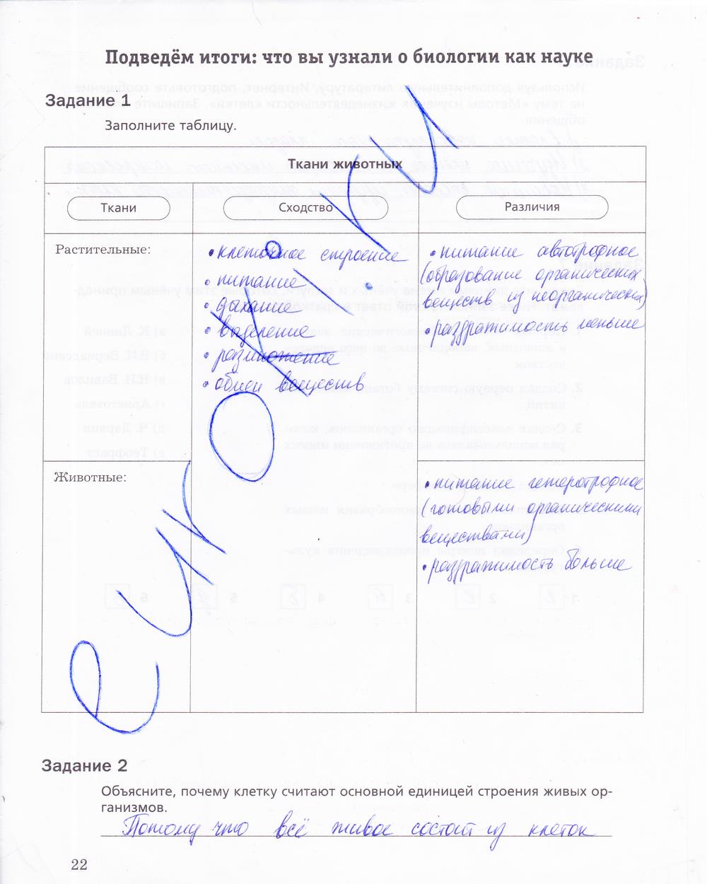 гдз 5 класс рабочая тетрадь страница 22 биология Корнилова, Николаев