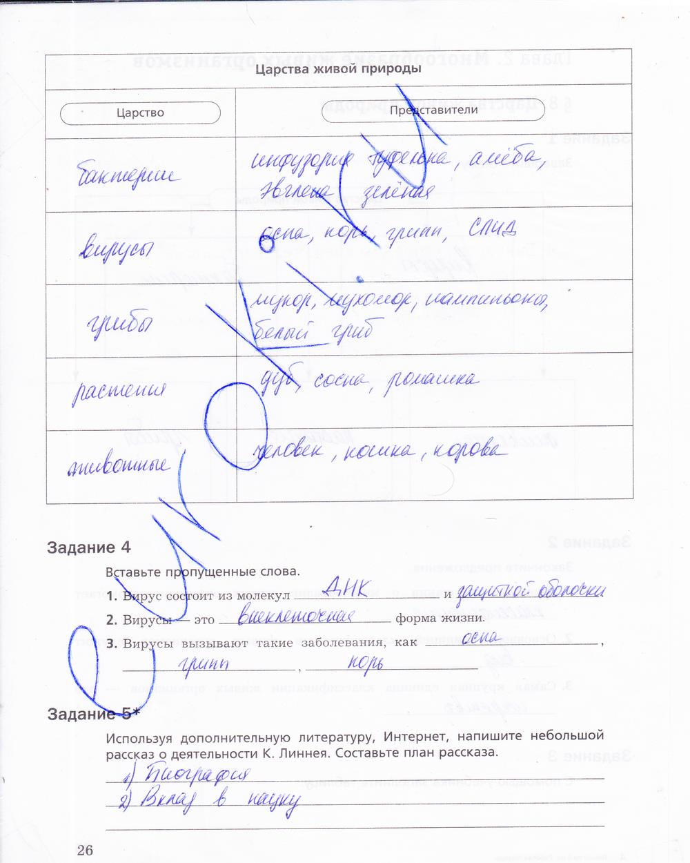 гдз 5 класс рабочая тетрадь страница 26 биология Корнилова, Николаев