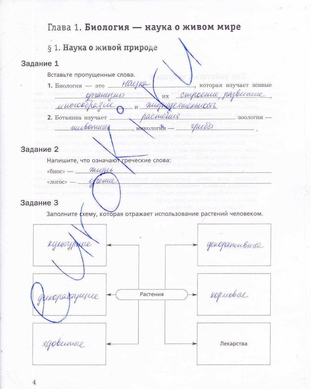 гдз 5 класс рабочая тетрадь страница 4 биология Корнилова, Николаев