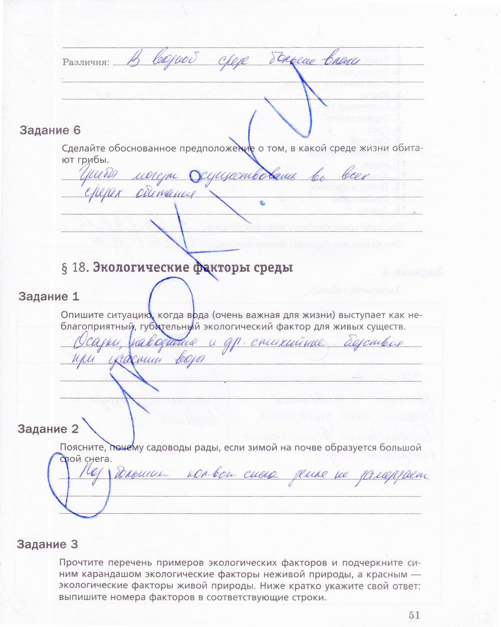 гдз 5 класс рабочая тетрадь страница 51 биология Корнилова, Николаев