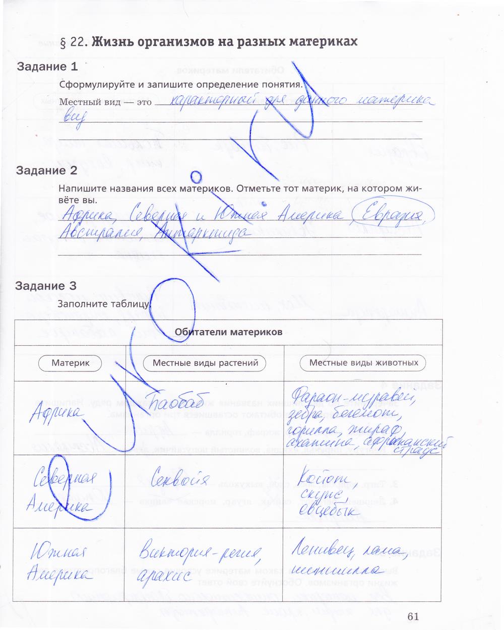 гдз 5 класс рабочая тетрадь страница 61 биология Корнилова, Николаев