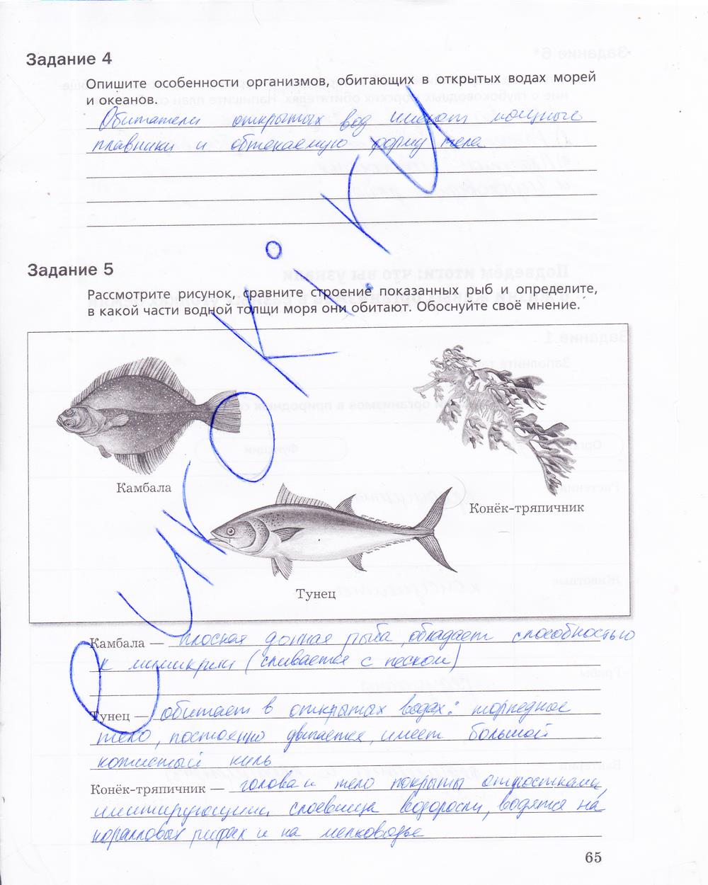 гдз 5 класс рабочая тетрадь страница 65 биология Корнилова, Николаев