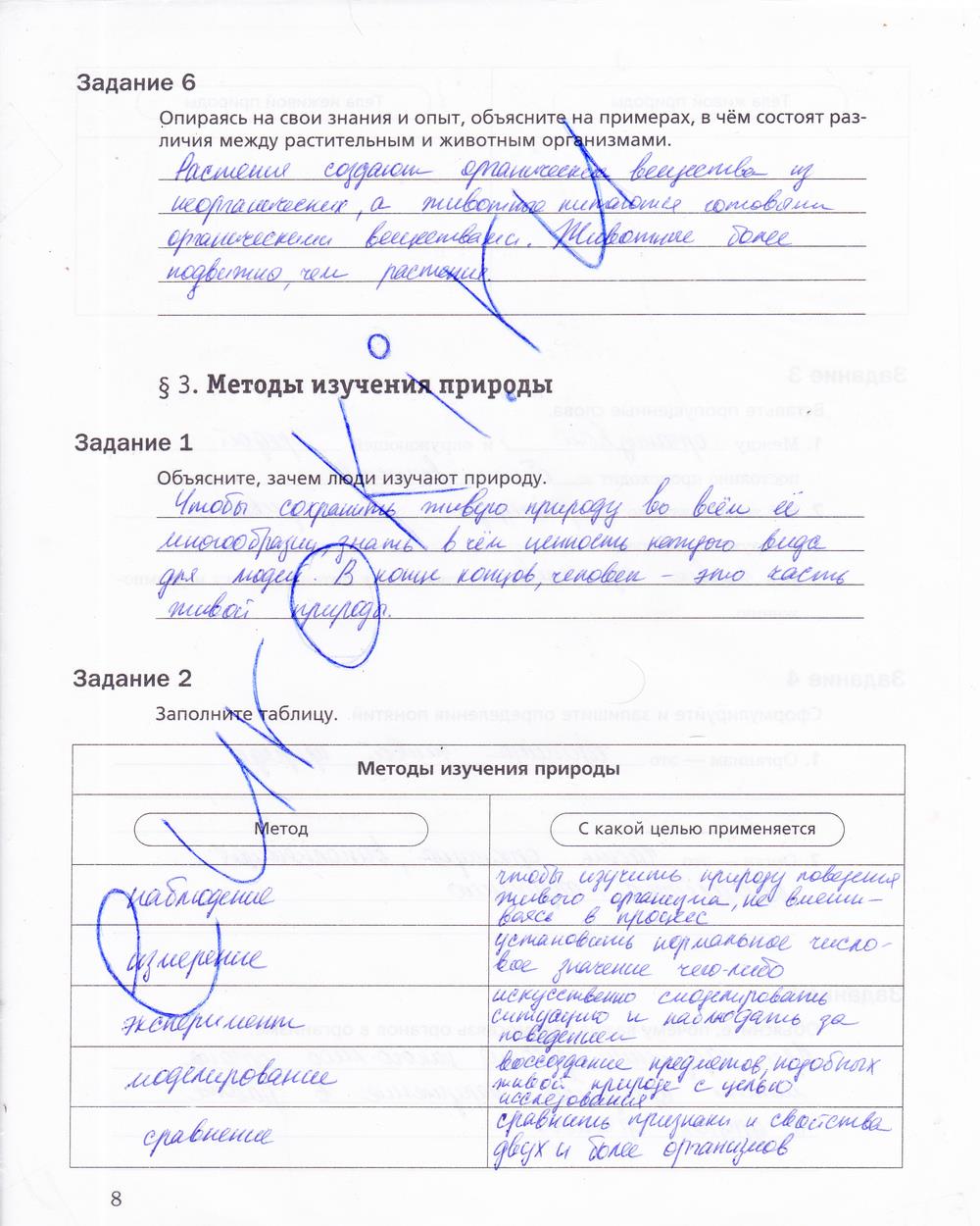 гдз 5 класс рабочая тетрадь страница 8 биология Корнилова, Николаев