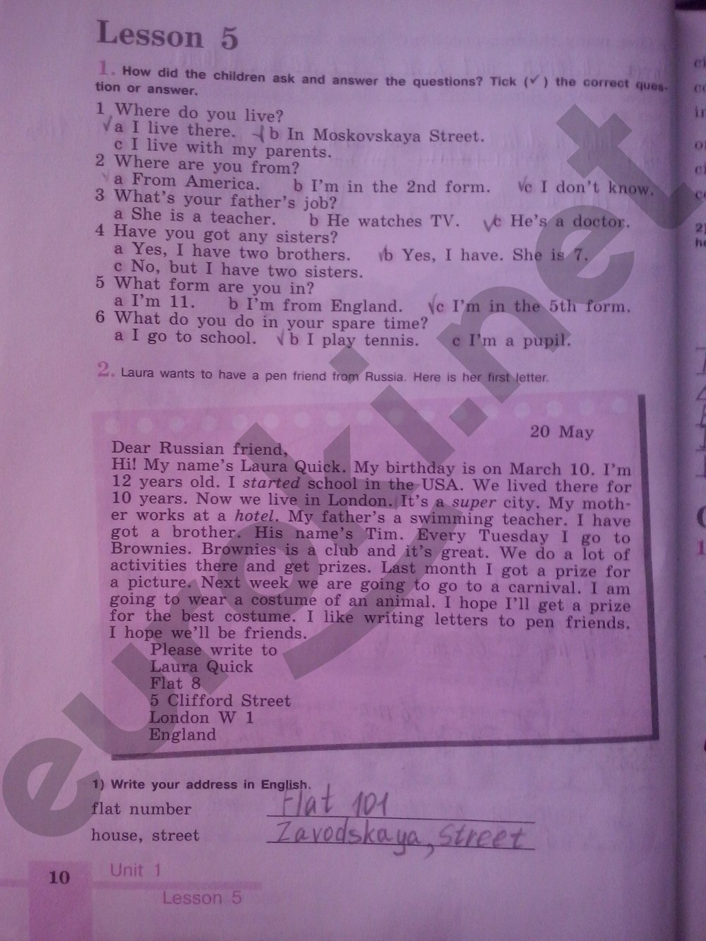 гдз 5 класс рабочая тетрадь страница 10 английский язык Кузовлев
