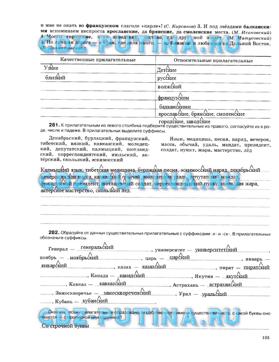 гдз 5 класс рабочая тетрадь страница 105 русский язык Ларионова