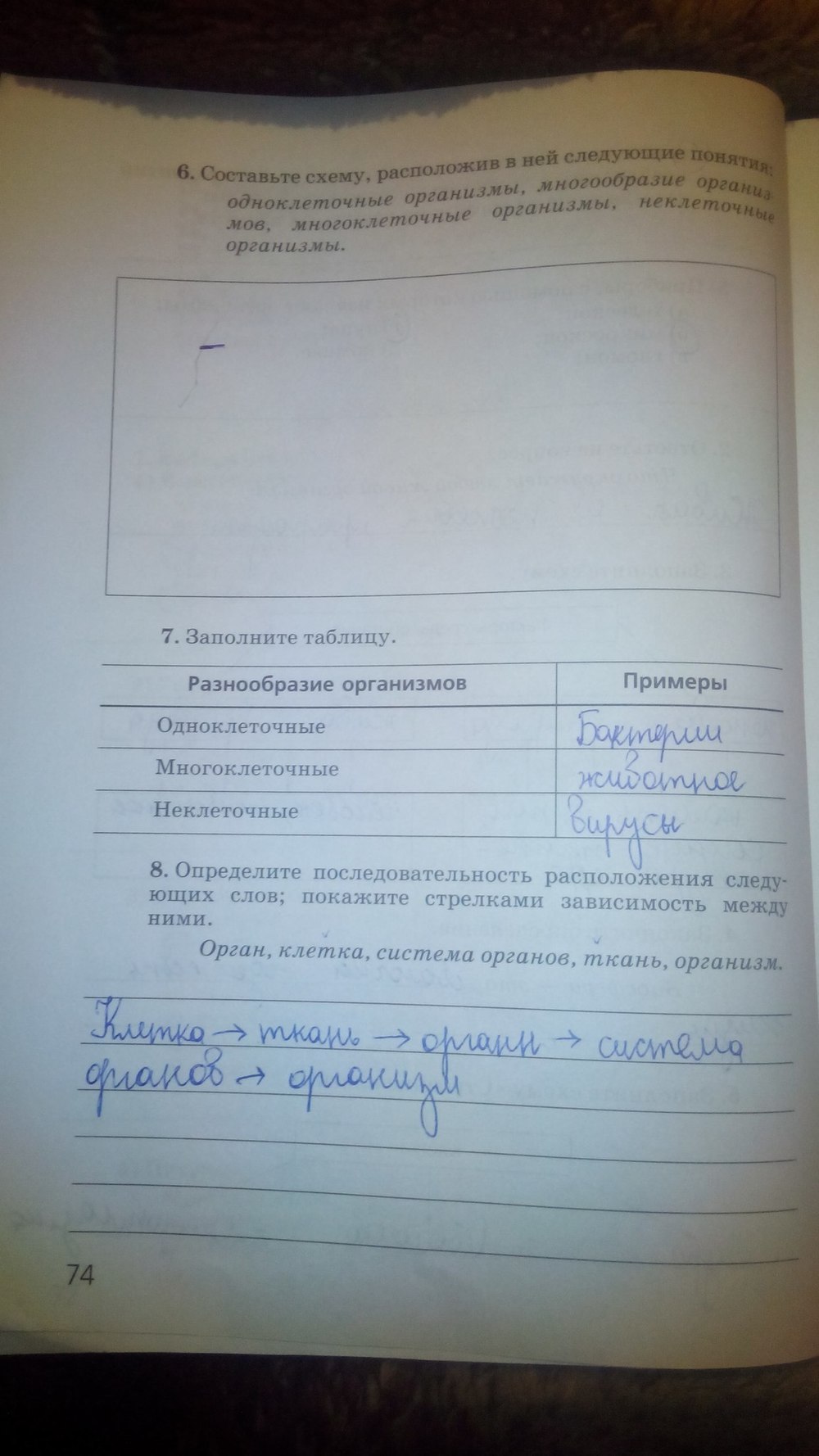 гдз 5 класс рабочая тетрадь страница 74 природоведение Пакулова, Иванова