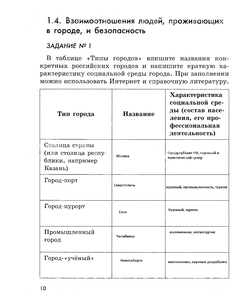 гдз 5 класс рабочая тетрадь страница 10 ОБЖ Смирнов, Хренников, Маслов