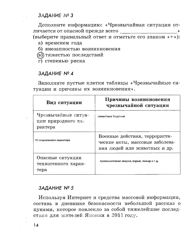 гдз 5 класс рабочая тетрадь страница 14 ОБЖ Смирнов, Хренников, Маслов