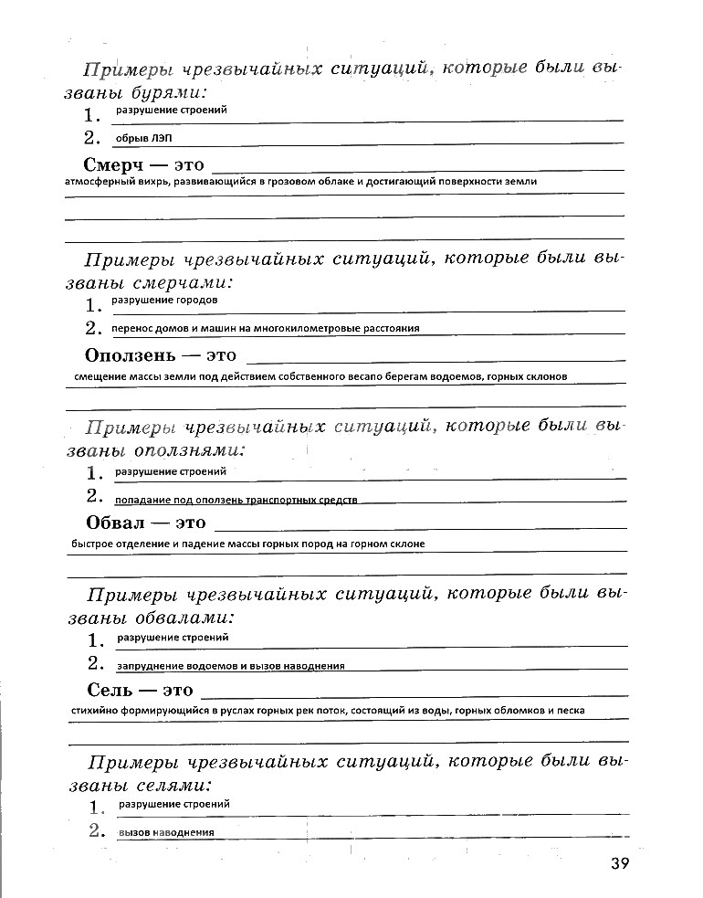гдз 5 класс рабочая тетрадь страница 39 ОБЖ Смирнов, Хренников, Маслов