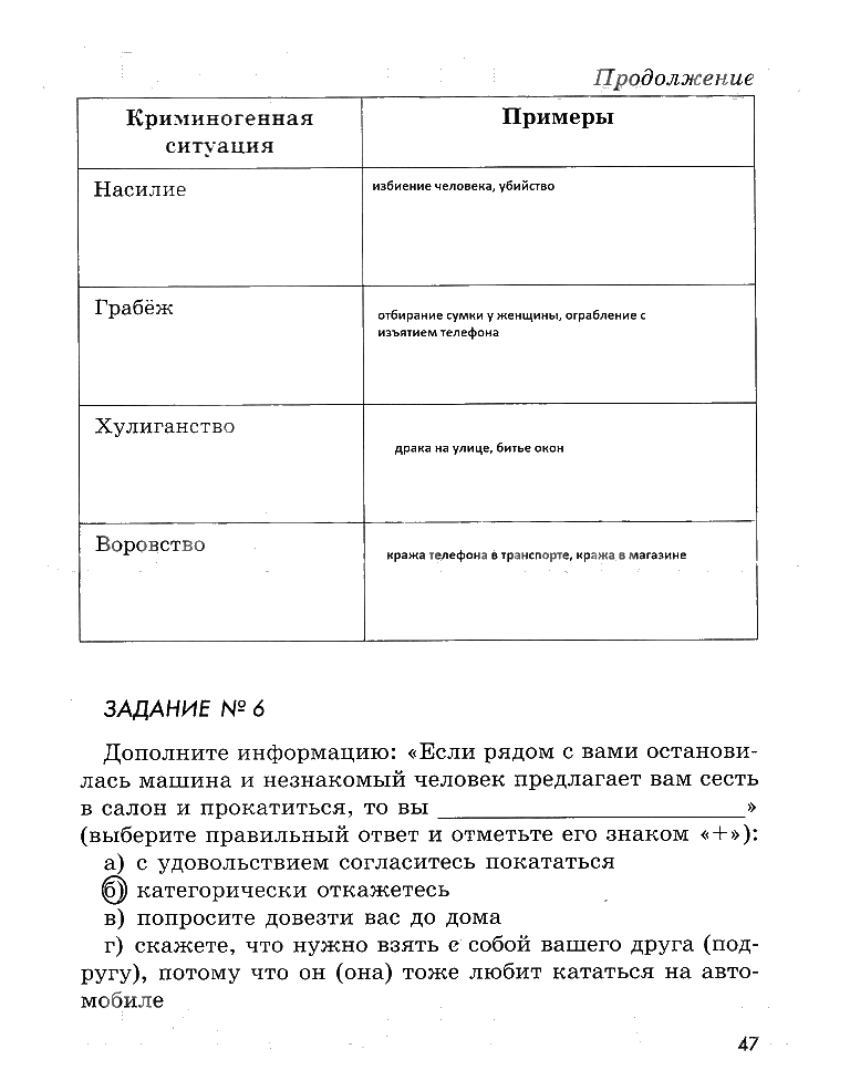 гдз 5 класс рабочая тетрадь страница 47 ОБЖ Смирнов, Хренников, Маслов
