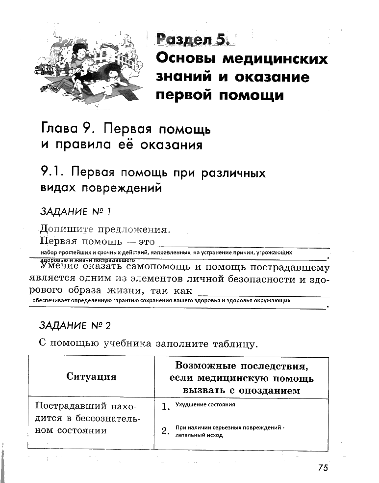 гдз 5 класс рабочая тетрадь страница 75 ОБЖ Смирнов, Хренников, Маслов